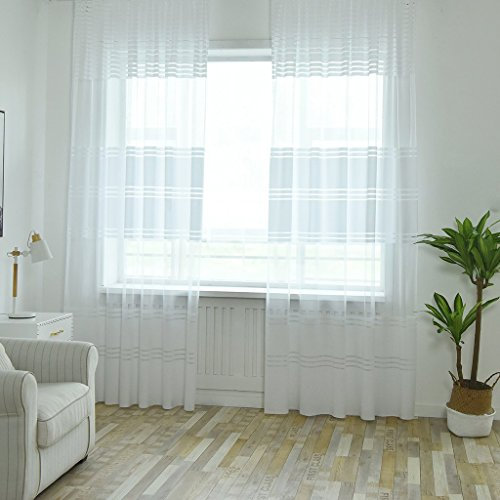 Yujiao Mao Voile Querstreifen Gardine Verdunklungsvorhang 1er-Pack Schlafzimmer Wohnzimmer Balkon Gardine, Weiß mit Ösen, BxH 140x145cm