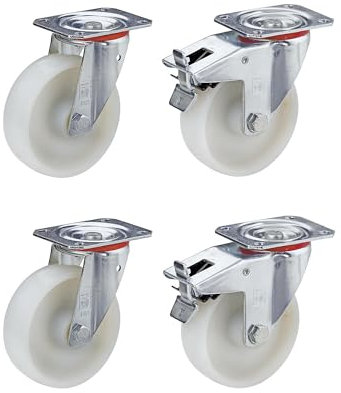 Wicke Nylonrad, 2er Set Lenkrollen, 2 Lenkrollen mit Doppelstopper, Rollenlager, ØxB 80x35mm