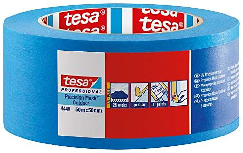 Tesa 4440 hochwertiges Papierband zum Abdecken von scharfen und präzisen Kanten im Außenbereich, 110 m x 19 mm, blau, 48 Stück