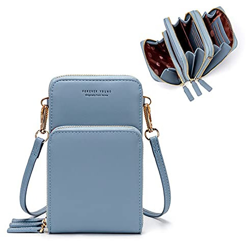 myfriday Handytasche Damen Umhängetasche Kleine Crossboday Bag Verstellbar Schultertasche- 3 Fächern Reißverschlüssen Mini Brieftasche mit 14 Kartenfächern