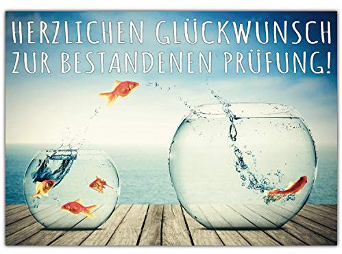 A4 XXL Glückwunschkarte zur bestandenen Prüfung GOLDFISCHGLAS mit Umschlag - edle Klappkarte zur Abschluss-Prüfung bestanden Karte von BREITENWERK