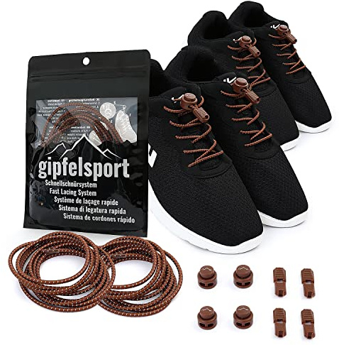 gipfelsport cordon elastico zapatillas - cordones sin atar | para niños y adultos | cordones deportivos, triatlon | 2x Par de marrón/marrón