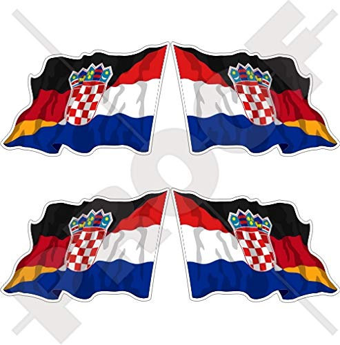 KROATIEN-DEUTSCHLAND Kroatisch-Deutsch Wehende Flagge 50mm Auto & Motorrad Aufkleber, x4 Vinyl Stickers (Links - Rechts)