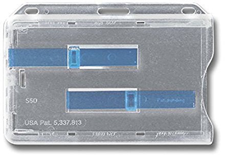 Waizmann.IDeaS® 10x Kartenhülle Kartenhalter Ausweishalter Namensschild 2 Karten Hartplastik HORIZONTAL BLAUER AUSSCHIEBER
