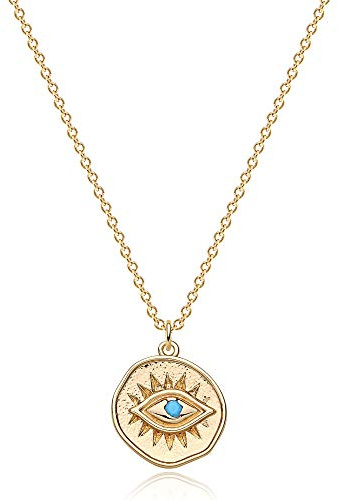 MEVECCO Gold Dainty Evil Eye Necklace for Women 18K Gold Plated Cute Delicate Solitaire Cubic Zirconia Boho Protection Evil Eye Minimalist Simple Necklace Gift