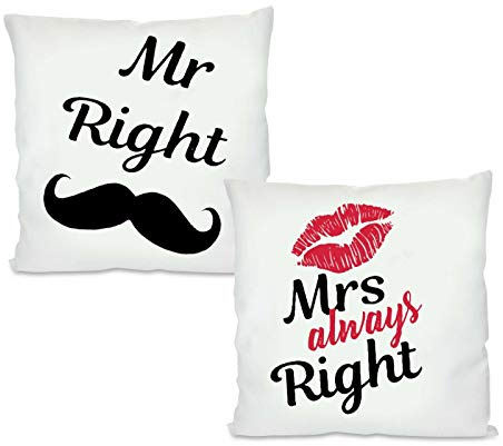 Blickfang Fotokissen |Mr. Right, Mrs. Always Right | Partner | Valentinstag | Liebe | Liebste | Motivkissen | bedrucktes Kissen |Geschenk| Kuschelkissen (Set (Mr. & Mrs.), mit Kissenfüllung)