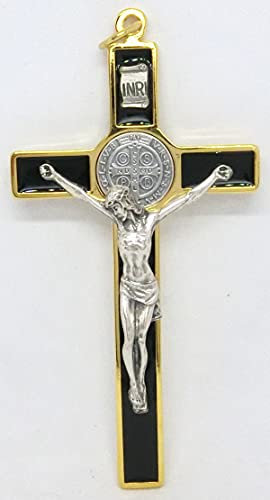 GTBITALY 10.389.21 SS handemailliertes schwarzes Benedikt-Kreuz Größe 12 cm Gold mit Ring Exorzismus Exorzismus