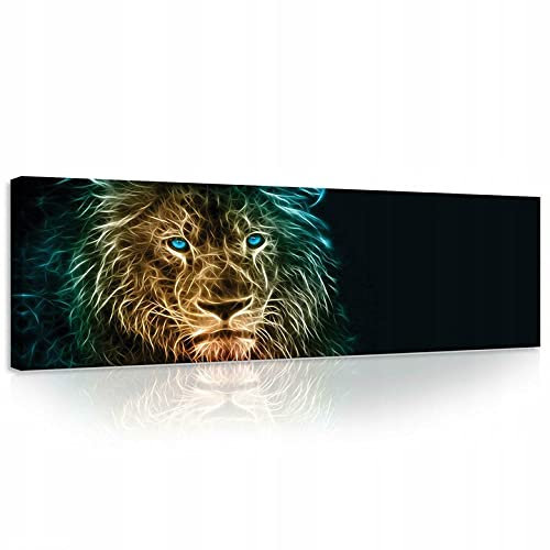 Bilder Abstrakt Löwe Schwarz Panorama 145x45 cm - Leinwandbild Modern Schlafzimmer Wohnzimmer Leinwandbilder Wandbild Kunstdruck Wandbilder Wand Bild auf Leinwand UV-Beständig Aufhängefertig