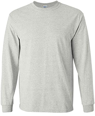 Gildan Men's Ultra Cotton Long Sleeve T-Shirt, Style G2400, 2-Pack, Ash Grey-red(2 Pack), S