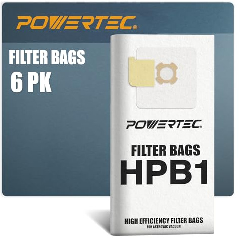 POWERTEC 75044-P2 Sacchetto filtro in tessuto non tessuto per aspirapolvere AstroVac & Valet Central HPB1, 6PK