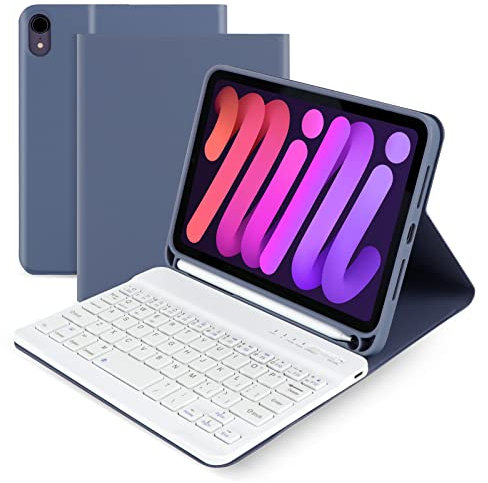 Lively Life Keyboard Case for iPad Mini 7 (A7 Pro) 2024 /for iPad Mini 6th 8.3 inch, Protective Case with Detachable Wireless Keyboard, Built-in Pen Holder - Blue