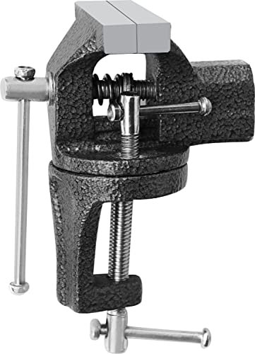 FLEXMO Schraubstock Mini 50/70 mm klemmbar für Werkbank/Spannweite - 360° drehbar - Sicheres Fixieren von Werkstücken/Tischschraubstock mit Klemmbacken/Feinmechaniker-Schraubstock