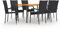 Gecheer 7-TLG. Garten Essgruppe 6 Personen, Terrassenmöbel Set 6 Personen, Sitzgruppe Esstisch mit Holz-Tischplatte & 6 Stapelbar Stühle, Gartenmöbel Set Poly Rattan Schwarz