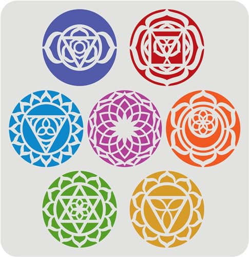 FINGERINSPIRE Chakra Symbol Schablone 30x30cm Wiederverwendbare Chakra Schablone Yoga Meditationsschablone DIY Handwerks Mandala Schablone zum Malen auf Wand Leinwand, Fliesen, Möbeln und Papier