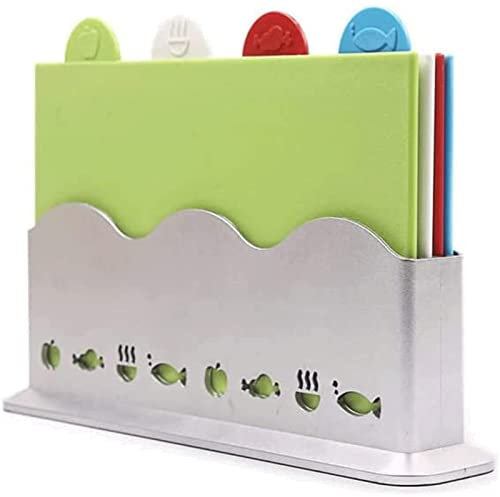 OLOTU Cutting Board Color-coded Chopping Blocks Set Holder 4pcs Plastic Mats Vegetables Fruits Meat Bread Fish Plate Non-slip Cutting Board Reversible