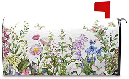 Frühlingsbriefkastenabdeckungen, Frühlings-Wildblumen, Schmetterling, Briefkastenabdeckungen, Oxford-Stoff, Briefkasten-Abdeckung mit Magnetstreifen für Garten, Hof, Dekoration