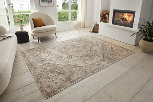 Hanse Home Sand Vintage Teppich – Orientalischer Kurzflor Wohnzimmerteppich Weicher Orient-Teppich Läufer für Schlafzimmer, Esszimmer, Wohnzimmer, Flur, Küche – Creme Braun, 80x120cm