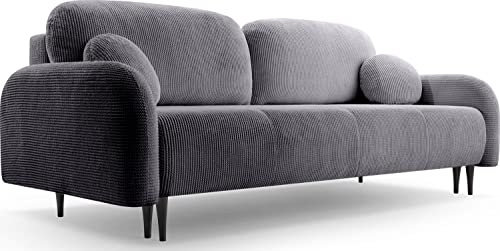 WFL GROUP Sofa mit Bettkasten - Schlafsofa mit Schwarze Holzbeinen - 3-Sitzer Sofa Couch mit Schlaffunktion Bettfunktion Skandinavisch Polstergarnitur - Dunkelgrau