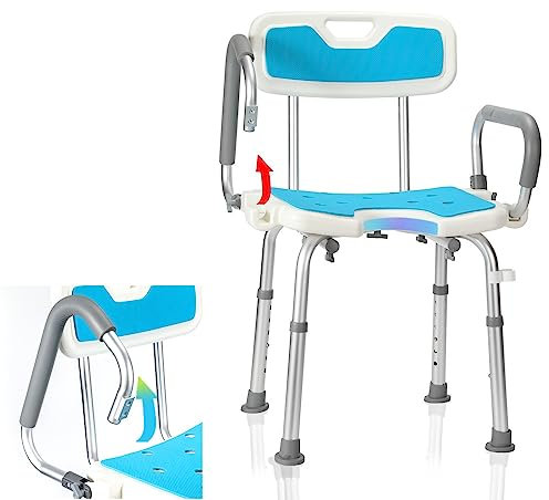 Ansobea Duschhocker für senioren Badhocker mit Abnehmbarer Armlehne und Rückenlehne Duschstuhl Höhenverstellbar 37.5-50.5 cm Badezimmerhocker Anti-Rutsch-Füße Stabil für die dusche