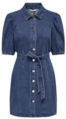 ONLY Femme Onlvibbe Belt DNM Dress MBD Noos Robe en Jean, Denim Bleu Médium, S EU