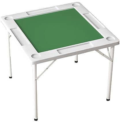YANBI 35.4 Square Folding Mahjong Table, Mahjong Game Table with 4 Cup Holders & 4 Chip Trays, Board Game Domino Table for Poker Cards, Puzzle (Color : White)