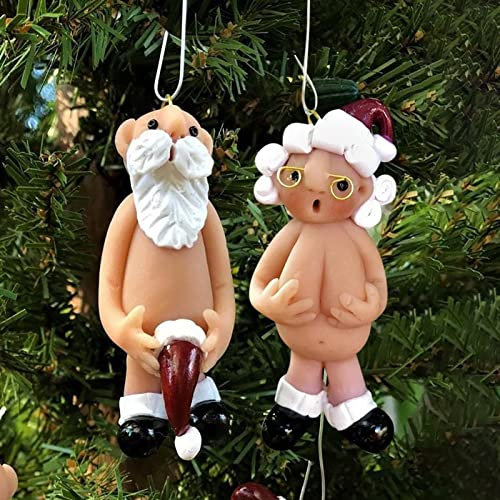 Naughty Santa 2 Stück Christmas Ornament Nikolaus Ornament Nackter Weihnachtsmann Christbaumschmuck Anhänger Lustiger Harz Weihnachtsmann für Zuhause Silvester Dekorationen Geschenke (5cm)
