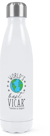 Gift Base World's Best Vicar, borraccia termica a doppia parete, in acciaio inox, per bevande sportive, 500 ml, colore: bianco