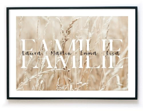 Familienposter - Familie mit individuellen Namen – Personalisiertes Geschenk zum Geburtstag, Weihnachten für Mama, Papa, Oma, Opa, Freunde, Sie, Ihn, Partner - Wanddeko (1. Gräser)