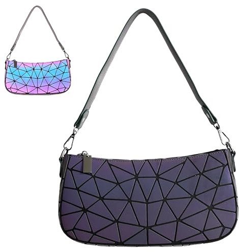 CAFINY Petit sac à épaule avec 2 sangles amovibles - Pochette géométrique luminescente pour femmes - Sac sous le bras géométrique et sac bandoulière holographique