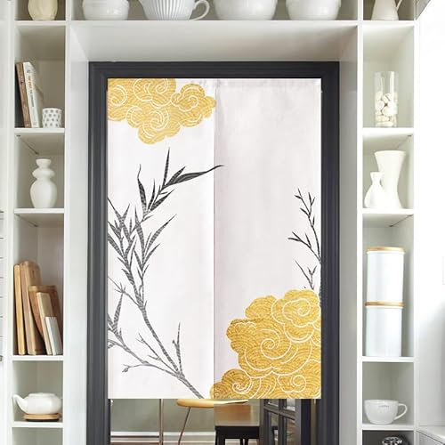 Rideau de Porte de Style Japonais Noren en Coton et Lin Noren Rideau Japonais Long jaune noir Rideau de Porte de Style Japonais Tapisserie Fenêtre pour décoration de la Maison 65 x 90 cm