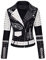 Geschallino Damen Jacke Kunstleder Große Größen Graffiti Nietennieten Punk Blumen Moto Biker Mantel 0376Plus Schwarz 4XL