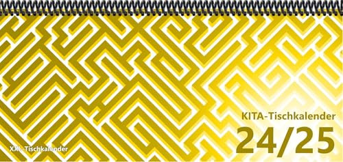 KiTa - Tischkalender 2024/25: XXL-Tischkalender, Bunt-Kalender Labyrinth gelb 14,5 x 32,5 cm