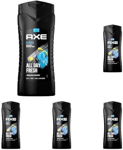 Axe 3-in-1 Duschgel & Shampoo Alaska XL Männer Duschgel für langanhaltende Frische nach der Dusche dermatologisch getestet 400 ml (Packung mit 5)