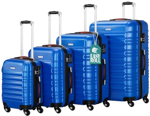 PROVITERA Set aus 4 Hartschalenkoffern aus ABS, Hartschalenkoffer S-M-L-XL, Teleskopgriff und 4 Easy Roll-Roll-Rollen, Vorhängeschloss mit Codeschloss, robuster Reisetrolley mit Handgepäck