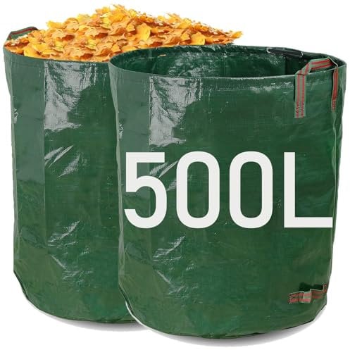 Zanmuk Garden Waste Bags with Handles - 500L X 2 Garden Waste Bags Heavy Duty Large Garden Sacks Reusable for Collecting Garden Waste, Plant waste grass and Leaves
