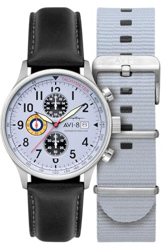 AVI-8 Hawker Hurricane Herren-Chronograph, 43,5 mm, mit Lederband, AV-4011, Verblasstes Blau