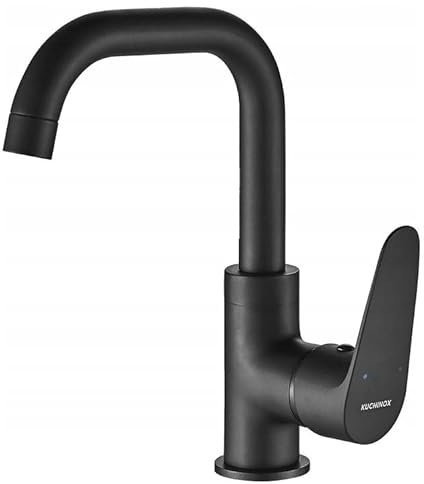 Sagra Waschtischarmatur stehend mit beweglichem Auslauf, Schwarz, Einhebelmischer, Wasserhahn, Badarmatur, Leichte Reinigung, 5 Jahre Herstellergarantie