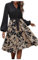 SweatyRocks Damen Blusenkleid Langarm Mit Gürtel Elegant Blumen Midi A-Linien Kleid Herbst Khaki XL
