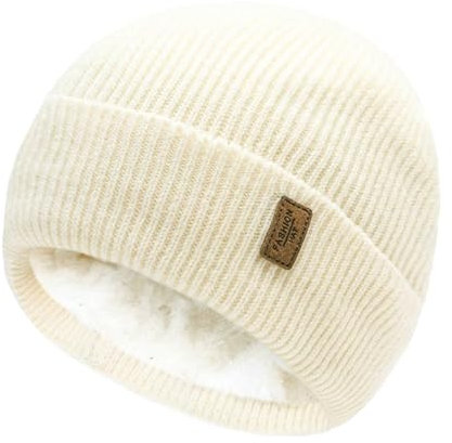 JFAN Cappello Uomo Invernali Unisex Berretto Lana Donna Invernale Caldo in Maglia Foderato in Pile Spesso Lavorato a Maglia Beanie Sportivi all'Aperto,Bianco