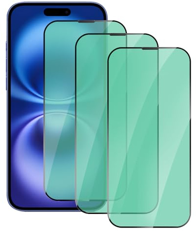 DYNASCO 3 Pack Anti-Blue Light Screen Protector for iPhone 16, Green Light Eye Protection 9H Tempered Glas Film for iPhone 16 6.1 Anti-Shatter, Anti-Scratch, Blocks Harmful Blue Light