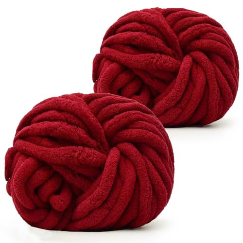 Coopay Dicke Wolle zum Häkeln, 2x240g Weiches Armstricken Wolle zum Handstricken, Soft Chunky Wolle zum Stricken, Sperrige Armstricken Wolle, xxl Wolle für Decken, Kissen, Haustier Nest - Jujube Rot