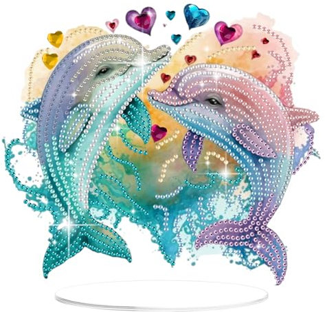 Lxmsja 5D Diamond Painting Delfin Desktop Deko für Erwachsene Kinder, Diamond Painting Tier Tisch Deko Set, Diy Diamant Malerei Stehend Kunst Ornament Bastelset Kreativ Set für Zimmer Büro Desktop