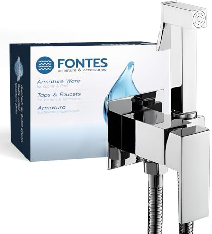 FONTES Handbrause für WC Chrom,Armatur, Bidet Set mit Handbrause, Einhebelmischer mit Warm- und Kaltwasser, WC-Dusche mit Halterung und Schlauch (Chrom)