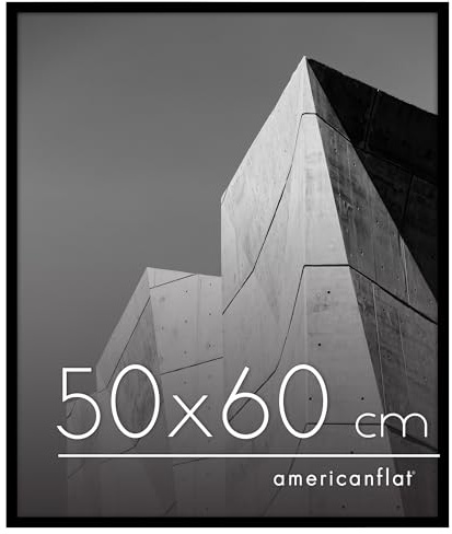 Americanflat Bilderrahmen 50x60 cm - schmaler Bilderrahmen 60x50 cm mit Plexi-Scheibe - Fotorahmen mit integrierter Aufhängung für Hoch- und Querformat - Schwarz