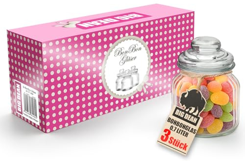 BigDean 3x 700ml Bonbonglas 700ml Bonboniere Bonbonglas mit Deckel in Geschenkbox Vorratsgläser Spülmaschinfest Candy Bar Gläser