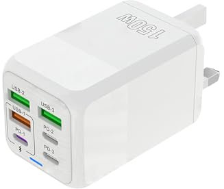 USB Plug Charger, 150W 6-Port Multi Charging Power Adapter with PD 25W Power Adapter QC 3.0 Fast Charging Plug for iPhone Android (white)