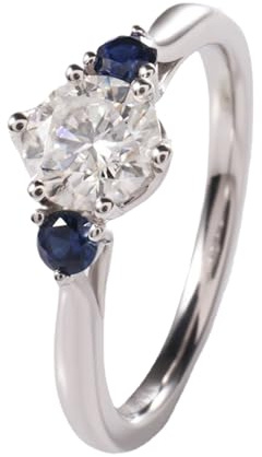 Wycian Ring Damen Boho Verlobungsring In Weißgold 14 Karat Moissanit mit 3 Runden Moissanit-Steinen Größe 53 (16.9) Beliebt für Mutter Verlobung Personalisierbar