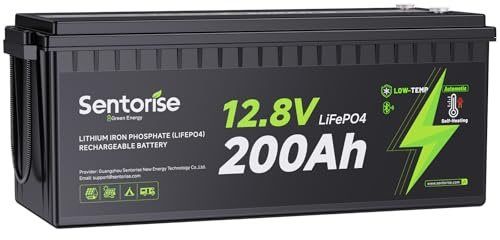 SENTORISE Self-Heating 12V 200Ah LiFePO4 Battery, 2560Wh Capacity with Low-Temp Cut off, Built-in 200A BMS, for Off-Grid Solar, RVs, Marine Boat