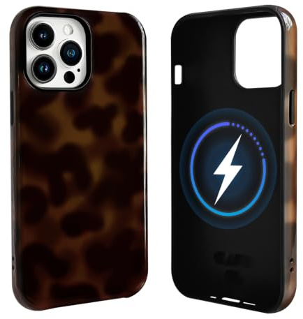 NITITOP Magnetisch Hülle für iPhone 15 Pro Süße Leopard, Braun | Kompatibel mit MagSafe, Ästhetische Bernstein Design, für Frauen Mädchen, 2 in 1 Zweischichtige, Stoßfest Handyhülle