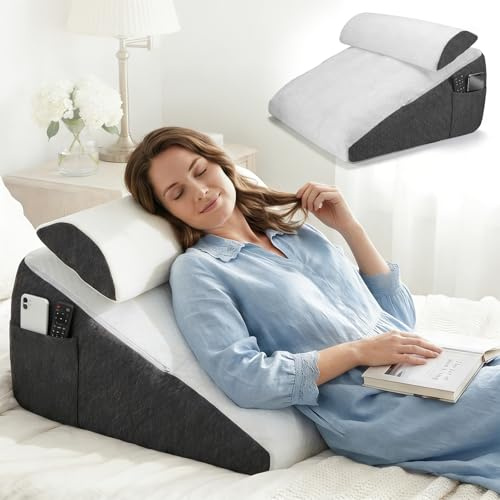 Aofesel Keilkissen für Bett und Sofa, L50xB50xH26 Dreischichtiger Kissen mit Waschbarem Bezug, Memory Schaum, Lesekissen für Reflux Anti-Schnarchen Nacken Rückenschmerzen